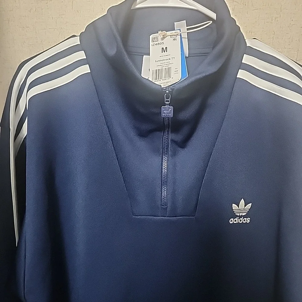 Men's Adidas Size M Funnelneck Track  Pullover Jacket Trefoil Logo NAVY BLUE NWT